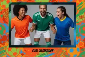 Variante format paysage 6x4, 1 photo et orientation paysage du design photobooth Green Stripes Soccer Confetti pour Vivabox