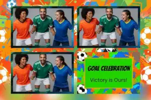 Variante format paysage 6x4, 3 photos et orientation paysage du design photobooth Green Stripes Soccer Confetti pour Vivabox