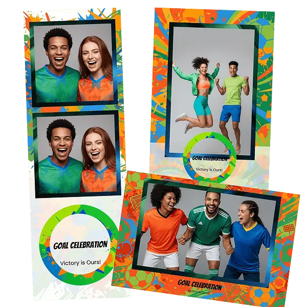 Design photobooth Green Stripes Soccer Confetti pour Vivabox et Miroir