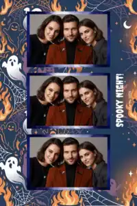 Variante format portrait 4x6, 3 photos et orientation paysage du design photobooth Orange Confetti Halloween Border pour Miroir Magique
