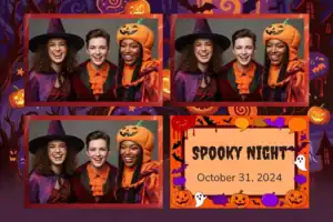 Variante format paysage 6x4, 3 photos et orientation paysage du design photobooth Orange Black Halloween Illustrations pour Vivabox