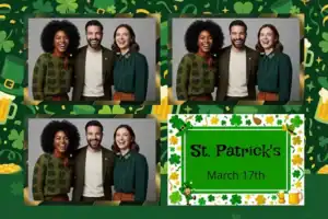 Variante format paysage 6x4, 3 photos et orientation paysage du design photobooth Green Shamrock Watercolor St Patricks pour Vivabox