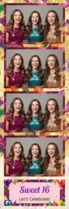 Variante bande 2x6, 4 photos et orientation paysage du design photobooth Pink Confetti Birthday Balloons pour Vivabox