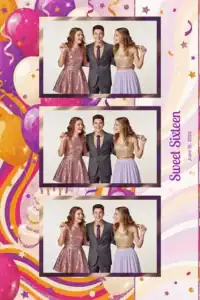 Variante format portrait 4x6, 3 photos et orientation paysage du design photobooth Pink Cupcake Birthday Confetti pour Miroir Magique