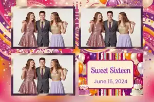 Variante format paysage 6x4, 3 photos et orientation paysage du design photobooth Pink Cupcake Birthday Confetti pour Vivabox