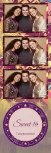 Variante bande 2x6, 3 photos et orientation paysage du design photobooth Blue Polka Dot Sweet Sixteen pour Vivabox