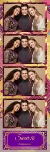 Variante bande 2x6, 4 photos et orientation paysage du design photobooth Blue Polka Dot Sweet Sixteen pour Vivabox