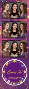 Variante bande 2x6, 3 photos et orientation paysage du design photobooth Pink Confetti Sweet Sixteen pour Vivabox