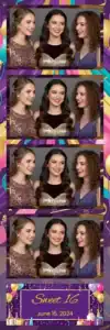 Variante bande 2x6, 4 photos et orientation paysage du design photobooth Pink Confetti Sweet Sixteen pour Vivabox