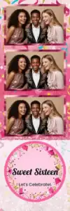 Variante bande 2x6, 3 photos et orientation paysage du design photobooth Pink Confetti Sweet Sixteen pour Vivabox