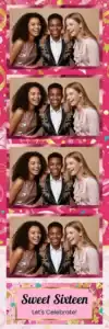 Variante bande 2x6, 4 photos et orientation paysage du design photobooth Pink Confetti Sweet Sixteen pour Vivabox