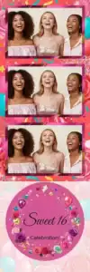 Variante bande 2x6, 3 photos et orientation paysage du design photobooth Pink Confetti Birthday Balloons pour Vivabox
