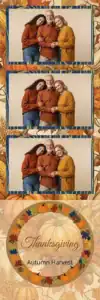 Variante bande 2x6, 3 photos et orientation paysage du design photobooth Orange Pumpkin Thanksgiving Leaves pour Vivabox