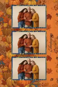 Variante format portrait 4x6, 3 photos et orientation paysage du design photobooth Orange Pumpkin Thanksgiving Leaves pour Miroir Magique