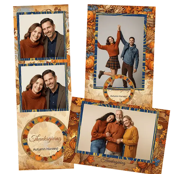 Design photobooth Orange Pumpkin Thanksgiving Leaves pour Vivabox et Miroir