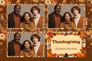 Variante format paysage 6x4, 3 photos et orientation paysage du design photobooth Orange Watercolor Thanksgiving Leaves pour Vivabox