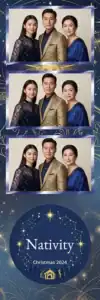 Variante bande 2x6, 3 photos et orientation paysage du design photobooth Gold Star Christmas Nativity pour Vivabox