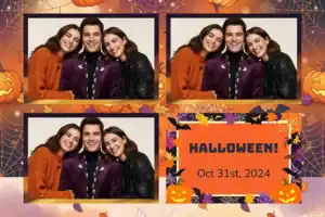 Variante format paysage 6x4, 3 photos et orientation paysage du design photobooth Orange Halloween Spider Web pour Vivabox