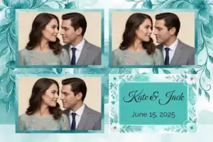 Variante format paysage 6x4, 3 photos et orientation paysage du design photobooth Watercolor Palm Beach Wedding pour Vivabox