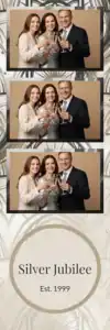 Variante bande 2x6, 3 photos et orientation paysage du design photobooth Gold Confetti Party Balloons pour Vivabox