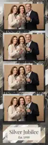 Variante bande 2x6, 4 photos et orientation paysage du design photobooth Gold Confetti Party Balloons pour Vivabox