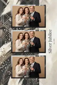 Variante format portrait 4x6, 3 photos et orientation paysage du design photobooth Gold Confetti Party Balloons pour Miroir Magique