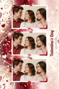 Variante format portrait 4x6, 3 photos et orientation paysage du design photobooth Red And Pink Hearts Valentine pour Miroir Magique