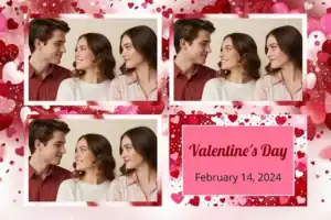 Variante format paysage 6x4, 3 photos et orientation paysage du design photobooth Red And Pink Hearts Valentine pour Vivabox