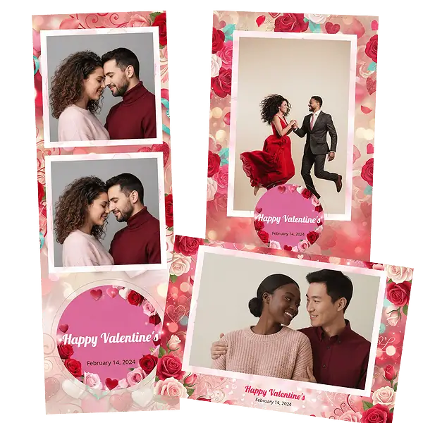 Design photobooth Red Heart Rose Valentines pour Vivabox et Miroir