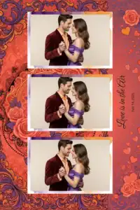 Variante format portrait 4x6, 3 photos et orientation paysage du design photobooth Red Rose Heart Wedding pour Miroir Magique