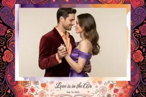 Variante format paysage 6x4, 1 photo et orientation paysage du design photobooth Red Rose Heart Wedding pour Vivabox