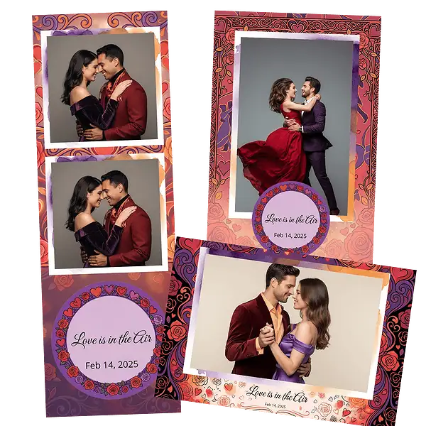 Design photobooth Red Rose Heart Wedding pour Vivabox et Miroir