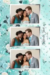 Variante format portrait 4x6, 3 photos et orientation paysage du design photobooth Black White Floral Wedding pour Miroir Magique