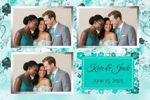 Variante format paysage 6x4, 3 photos et orientation paysage du design photobooth Black White Floral Wedding pour Vivabox