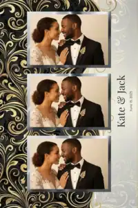 Variante format portrait 4x6, 3 photos et orientation paysage du design photobooth Black And Gold Wedding Frame pour Miroir Magique