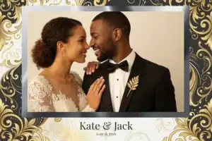 Variante format paysage 6x4, 1 photo et orientation paysage du design photobooth Black And Gold Wedding Frame pour Vivabox