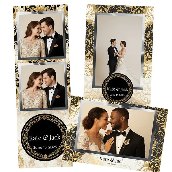 Design photobooth Black And Gold Wedding Frame pour Vivabox et Miroir