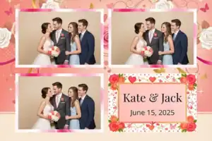 Variante format paysage 6x4, 3 photos et orientation paysage du design photobooth Watercolor Floral Wedding Frame pour Vivabox