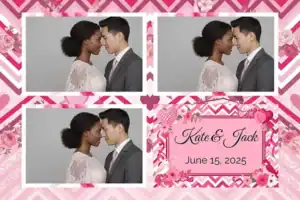 Variante format paysage 6x4, 3 photos et orientation paysage du design photobooth Chevron Hearts Wedding Template pour Vivabox