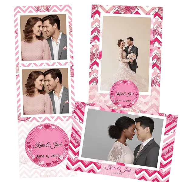 Design photobooth Chevron Hearts Wedding Template pour Vivabox et Miroir