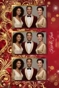 Variante format portrait 4x6, 3 photos et orientation paysage du design photobooth Gold Glitter Heart Wedding pour Miroir Magique