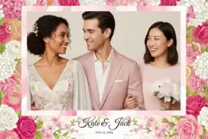 Variante format paysage 6x4, 1 photo et orientation paysage du design photobooth Pink Floral Polka Dot Wedding pour Vivabox