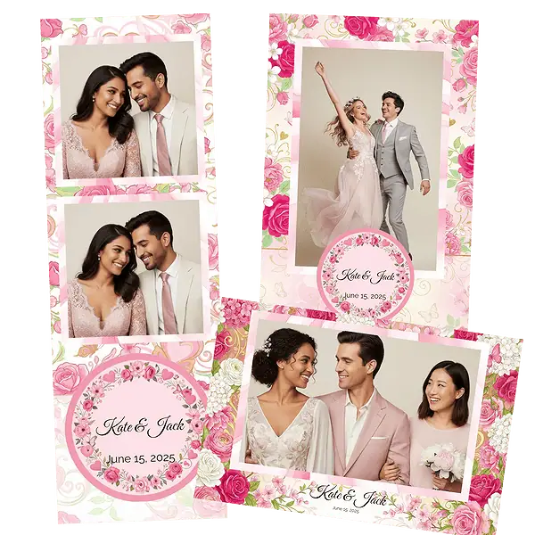 Design photobooth Pink Floral Polka Dot Wedding pour Vivabox et Miroir
