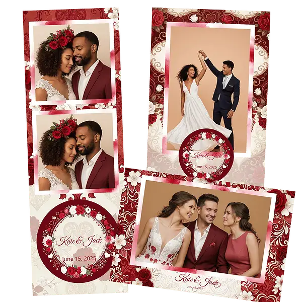 Design photobooth Red White Floral Heart Wedding pour Vivabox et Miroir