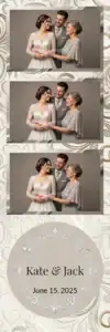 Variante bande 2x6, 3 photos et orientation paysage du design photobooth Gold Rings Floral Wedding pour Vivabox