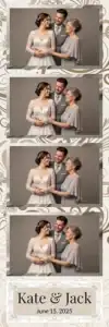 Variante bande 2x6, 4 photos et orientation paysage du design photobooth Gold Rings Floral Wedding pour Vivabox