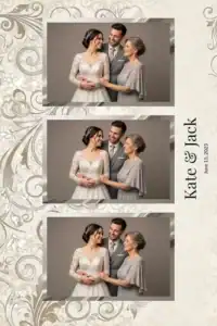 Variante format portrait 4x6, 3 photos et orientation paysage du design photobooth Gold Rings Floral Wedding pour Miroir Magique