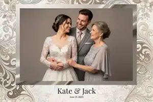 Variante format paysage 6x4, 1 photo et orientation paysage du design photobooth Gold Rings Floral Wedding pour Vivabox