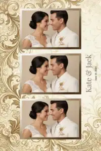 Variante format portrait 4x6, 3 photos et orientation paysage du design photobooth Floral Silhouette Wedding Arch pour Miroir Magique