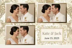 Variante format paysage 6x4, 3 photos et orientation paysage du design photobooth Floral Silhouette Wedding Arch pour Vivabox